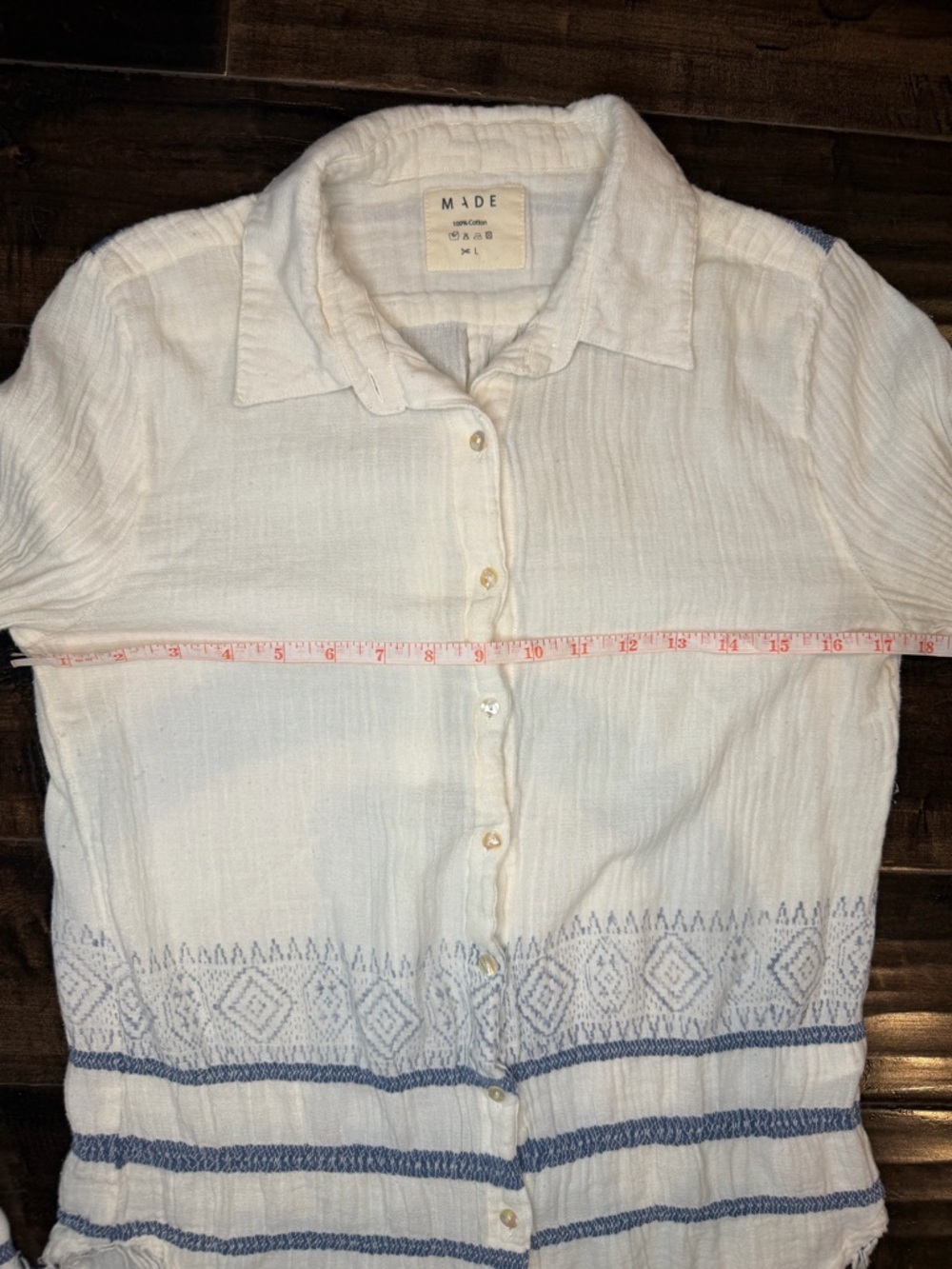 MADE 100% Cotton Embroidered Fringe Hem Shirt - Size Large - Picture 9 of 15